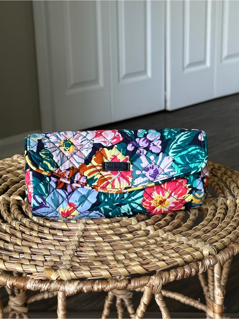 Vera Bradley Teal Floral Quilted Cosmetic Clutch